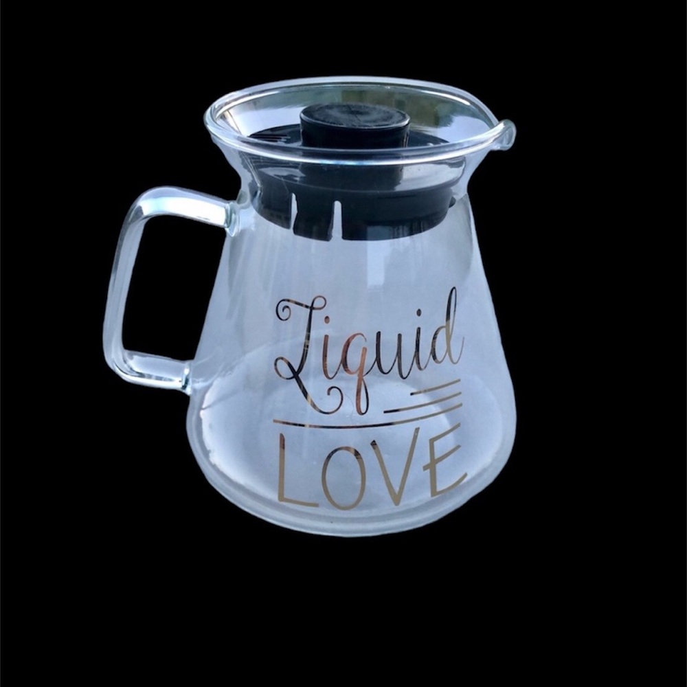 Glass Coffee Carafe Pour Over Liquid Love Gold Embossed